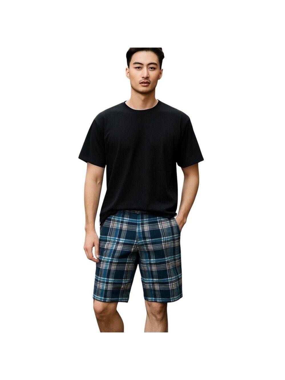 BLUENOTES shorts classic flat front  plaid knee length cargo waist 38"